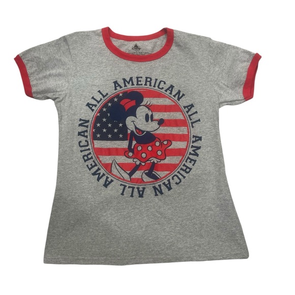 Disney Minnie Mouse Gray and Red All American T-Shirt - Picture 1 of 6